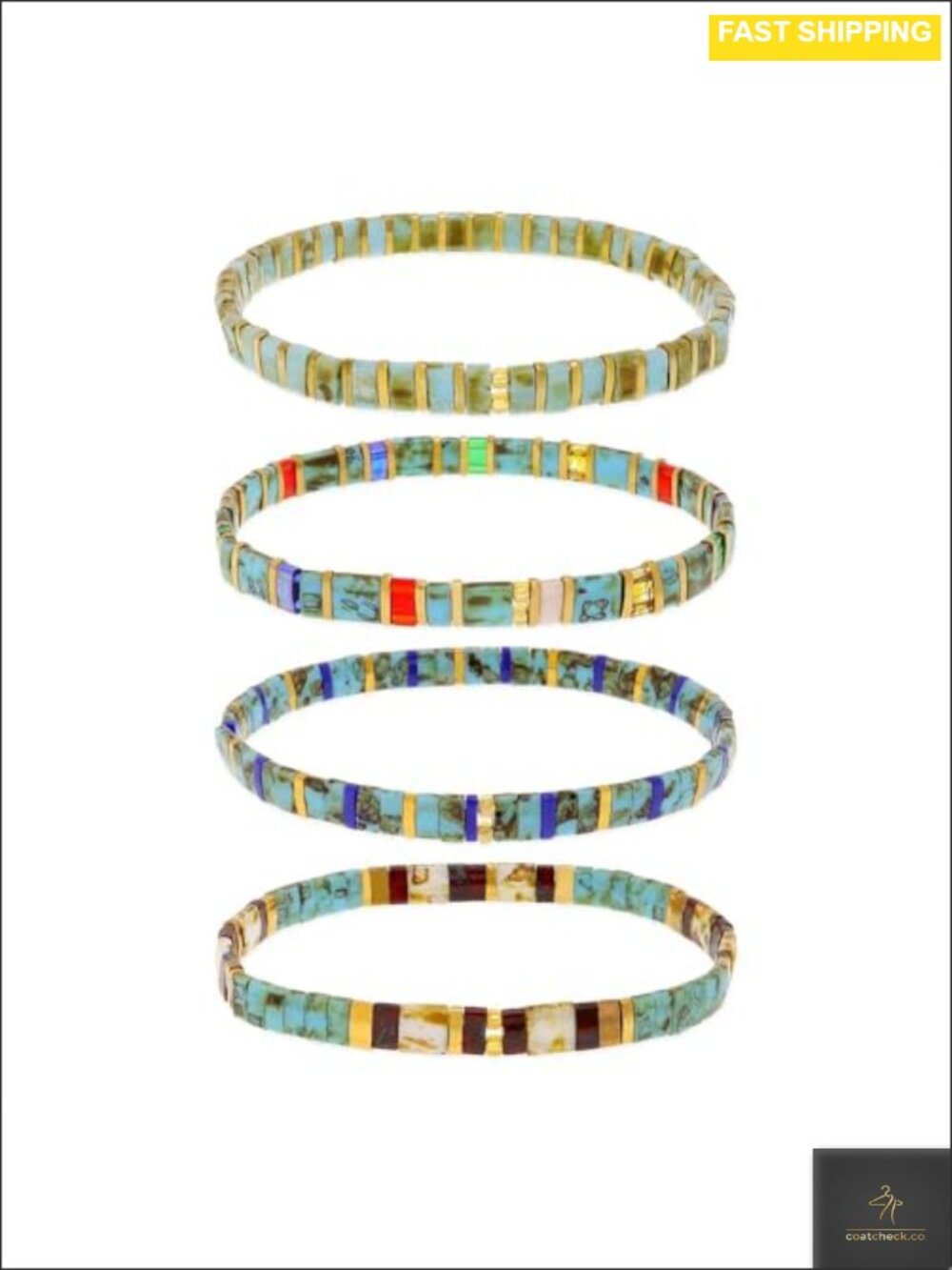 4Pc Glass Beaded Stretch Bracelets Boho Stackable Handmade Set